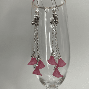 Drop earrings made with pink painted calla lilies
