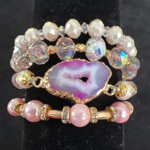 Pink agate stone bracelet set
